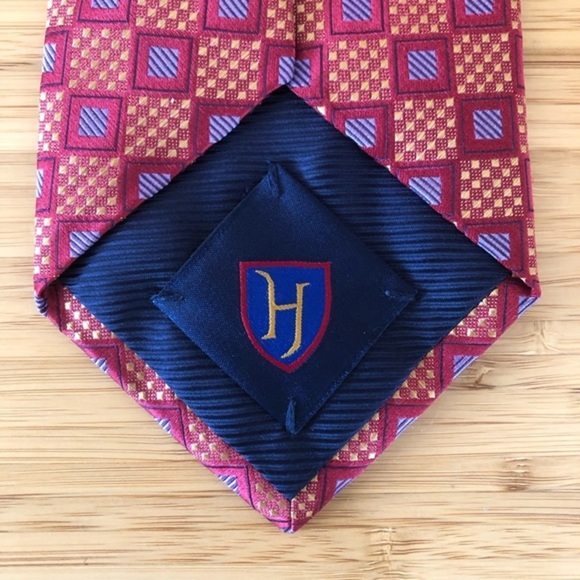 Henry Jacobson Silk Tie In Grapefruit Ruby Red! - Picture 3 of 6